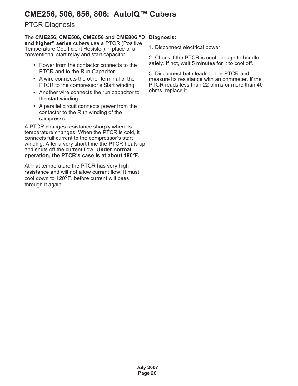 Ptcr diagnosis | Scotsman CME256 AutoIQ User Manual | Page 26 / 54