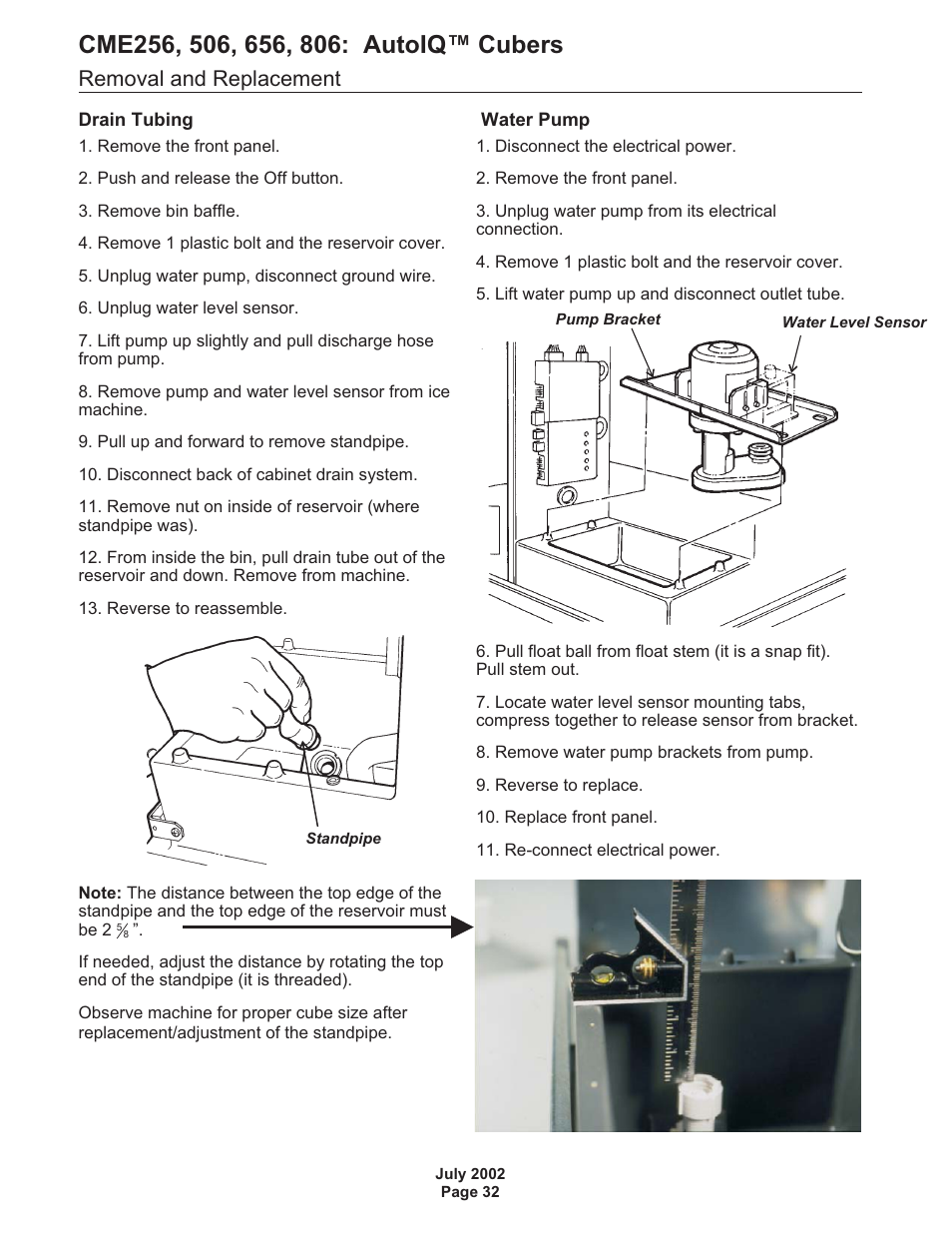 Removal and replacement | Scotsman CME256 AutoIQ User Manual | Page 32 / 54
