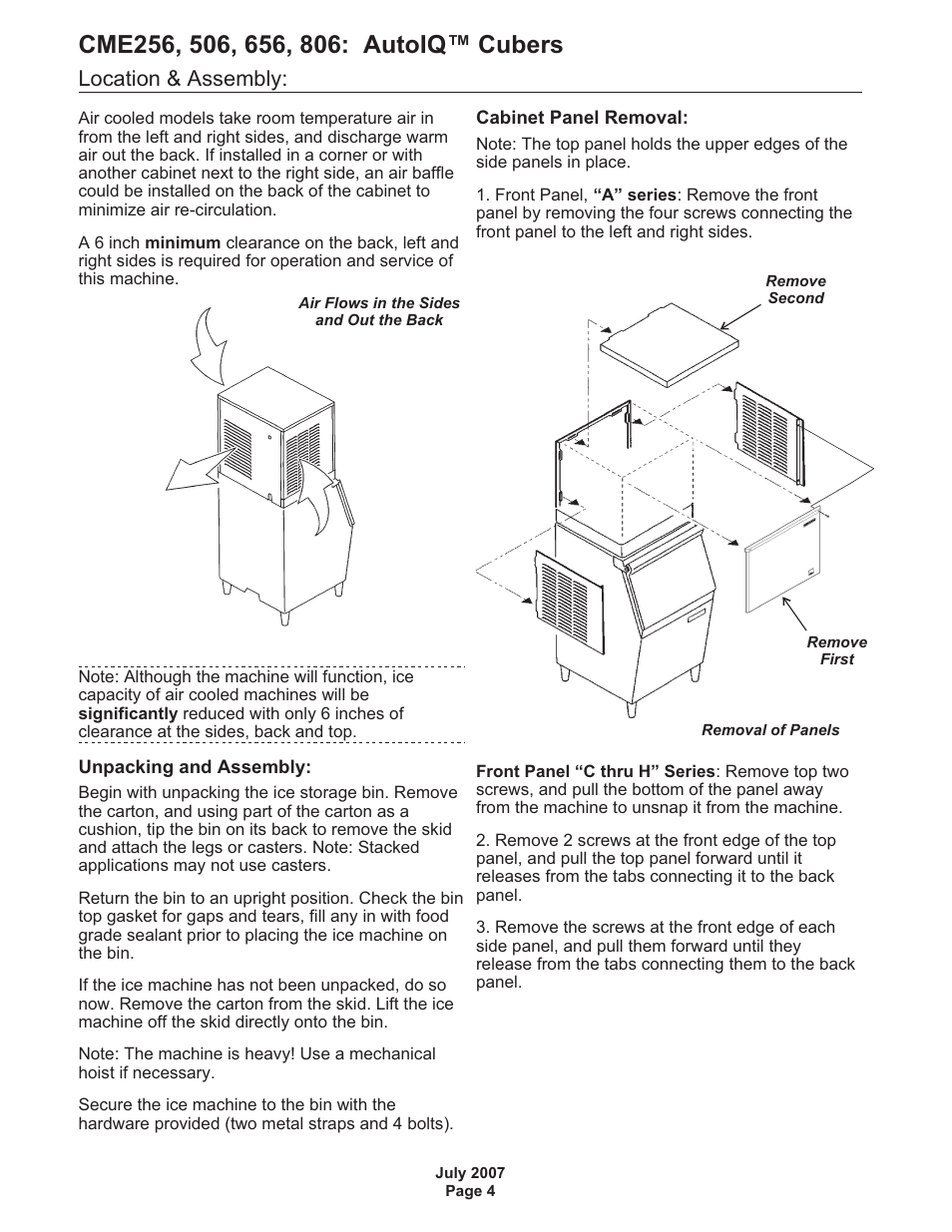 Location & assembly | Scotsman CME256 AutoIQ User Manual | Page 4 / 54