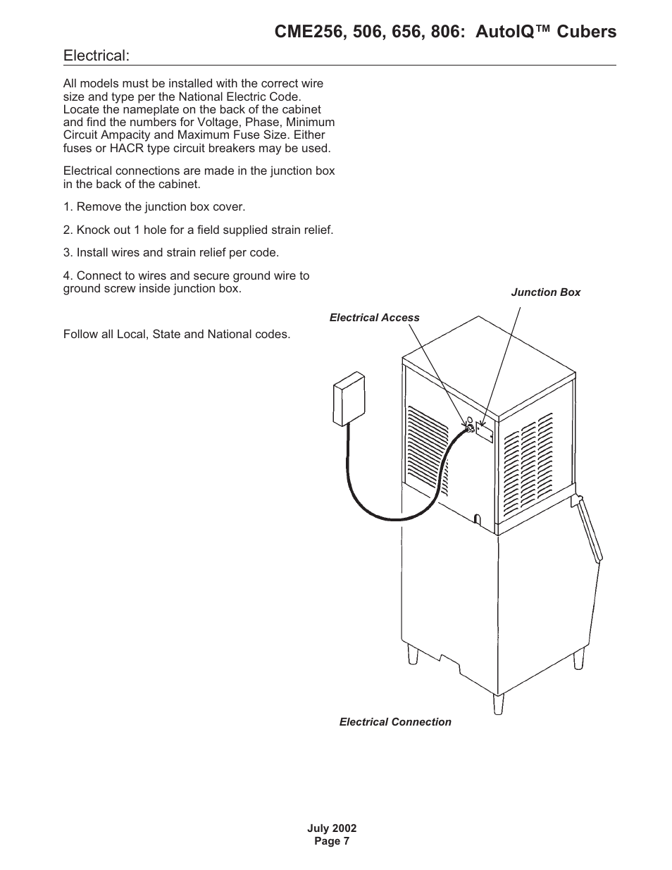 Electrical | Scotsman CME256 AutoIQ User Manual | Page 7 / 54