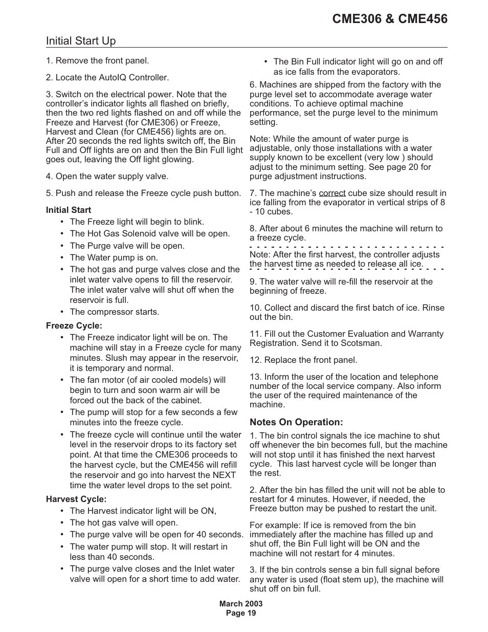 Initial start up | Scotsman CME306 User Manual | Page 19 / 42