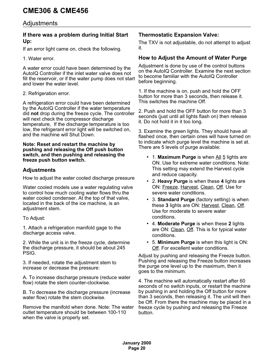 Adjustments | Scotsman CME306 User Manual | Page 20 / 42