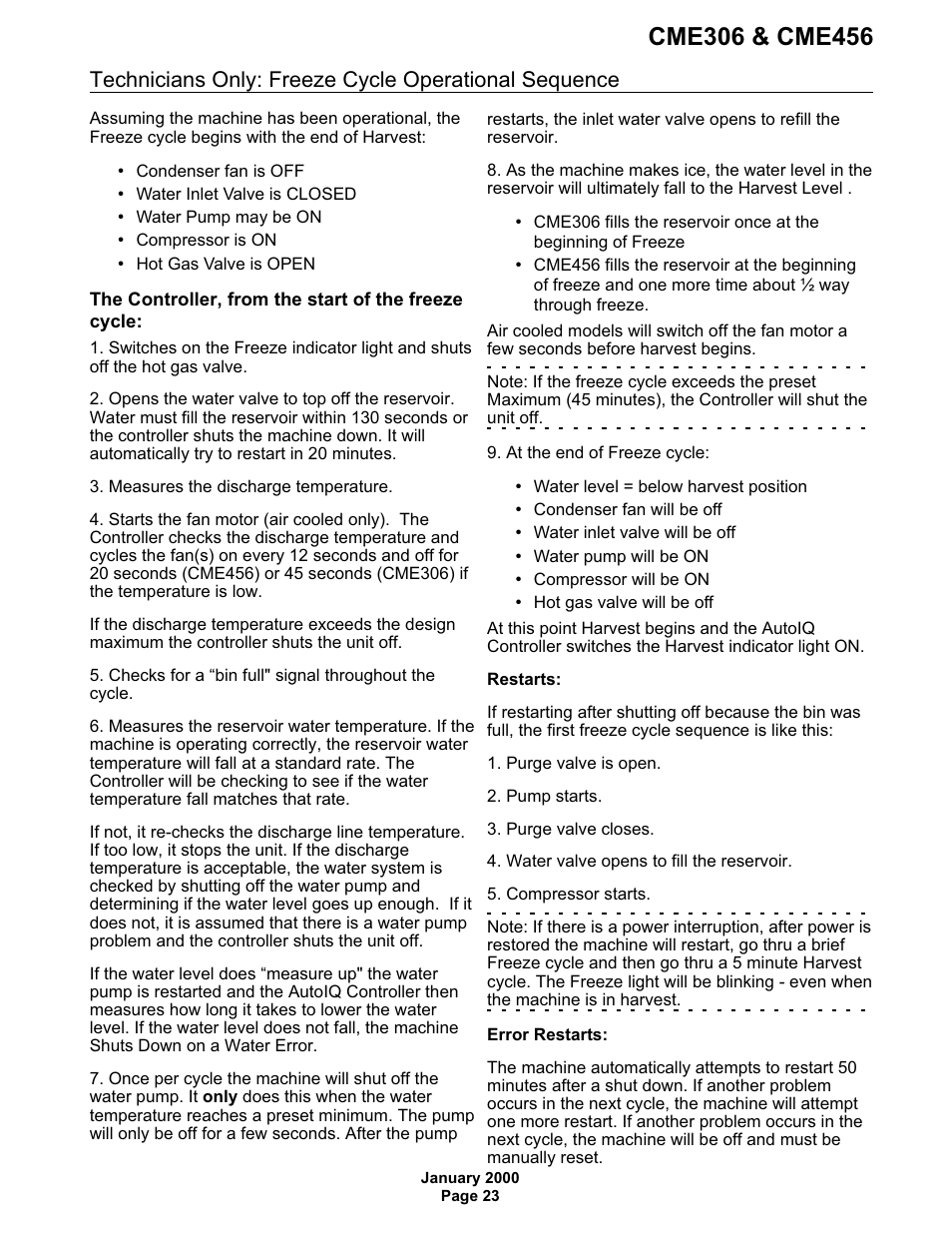 Technicians only: freeze cycle operational | Scotsman CME306 User Manual | Page 23 / 42