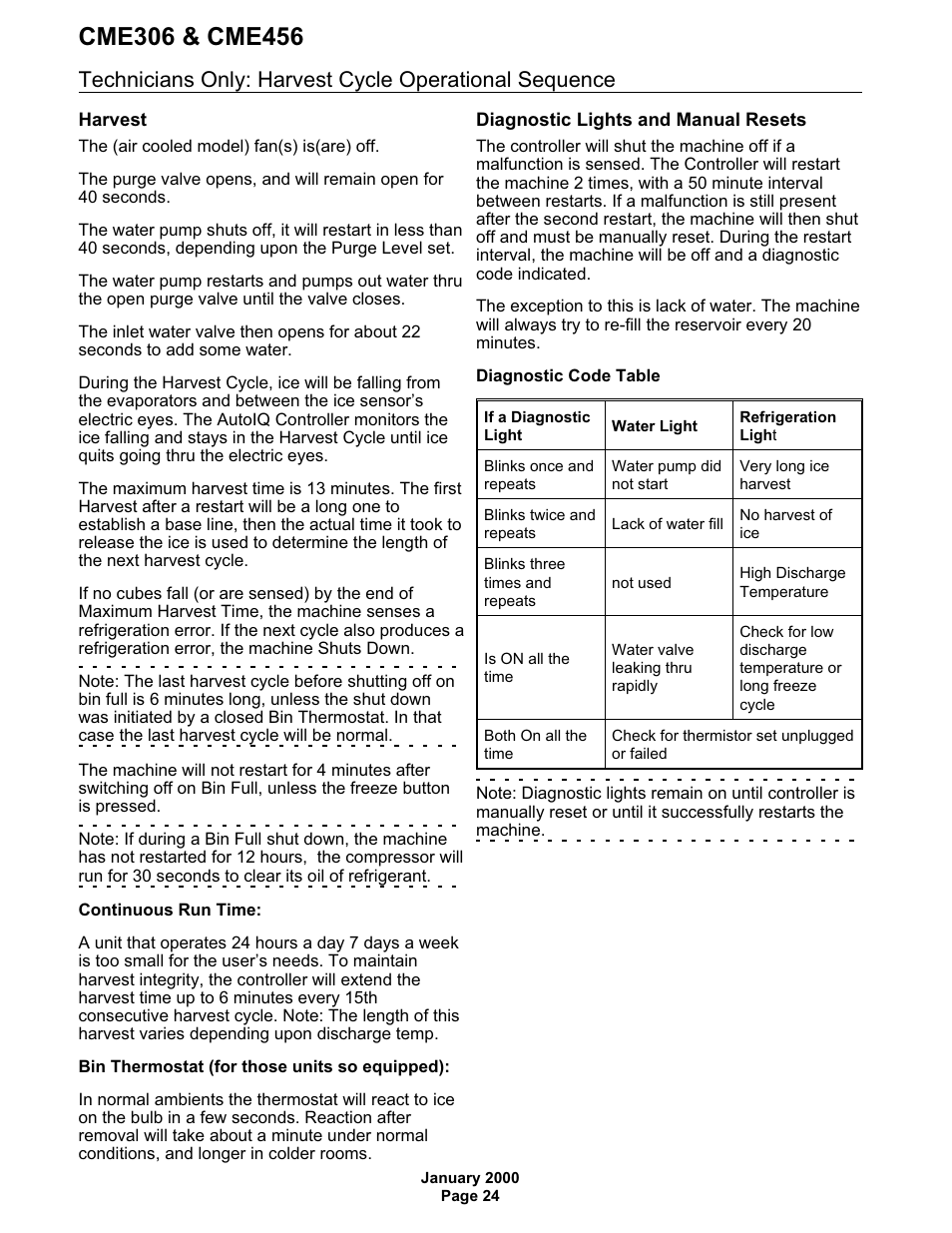 Technicians only: harvest cycle operational | Scotsman CME306 User Manual | Page 24 / 42