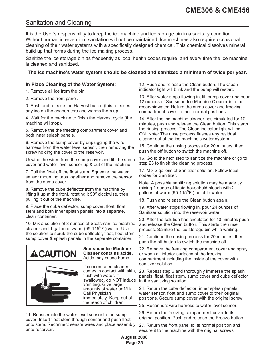 Sanitation and cleaning | Scotsman CME306 User Manual | Page 25 / 42