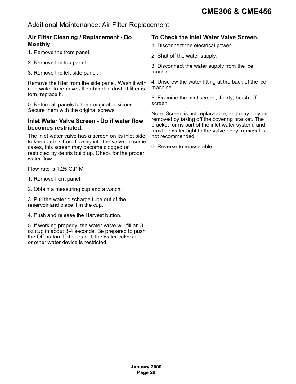 Additional maintenance: air filter replacement | Scotsman CME306 User Manual | Page 29 / 42