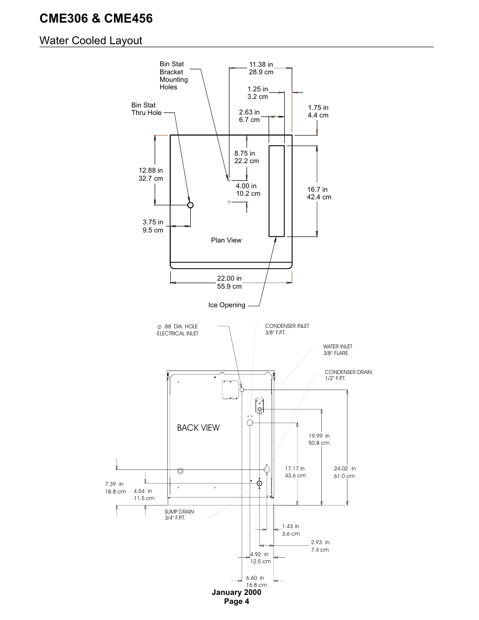 Water cooled layout, Back view | Scotsman CME306 User Manual | Page 4 / 42