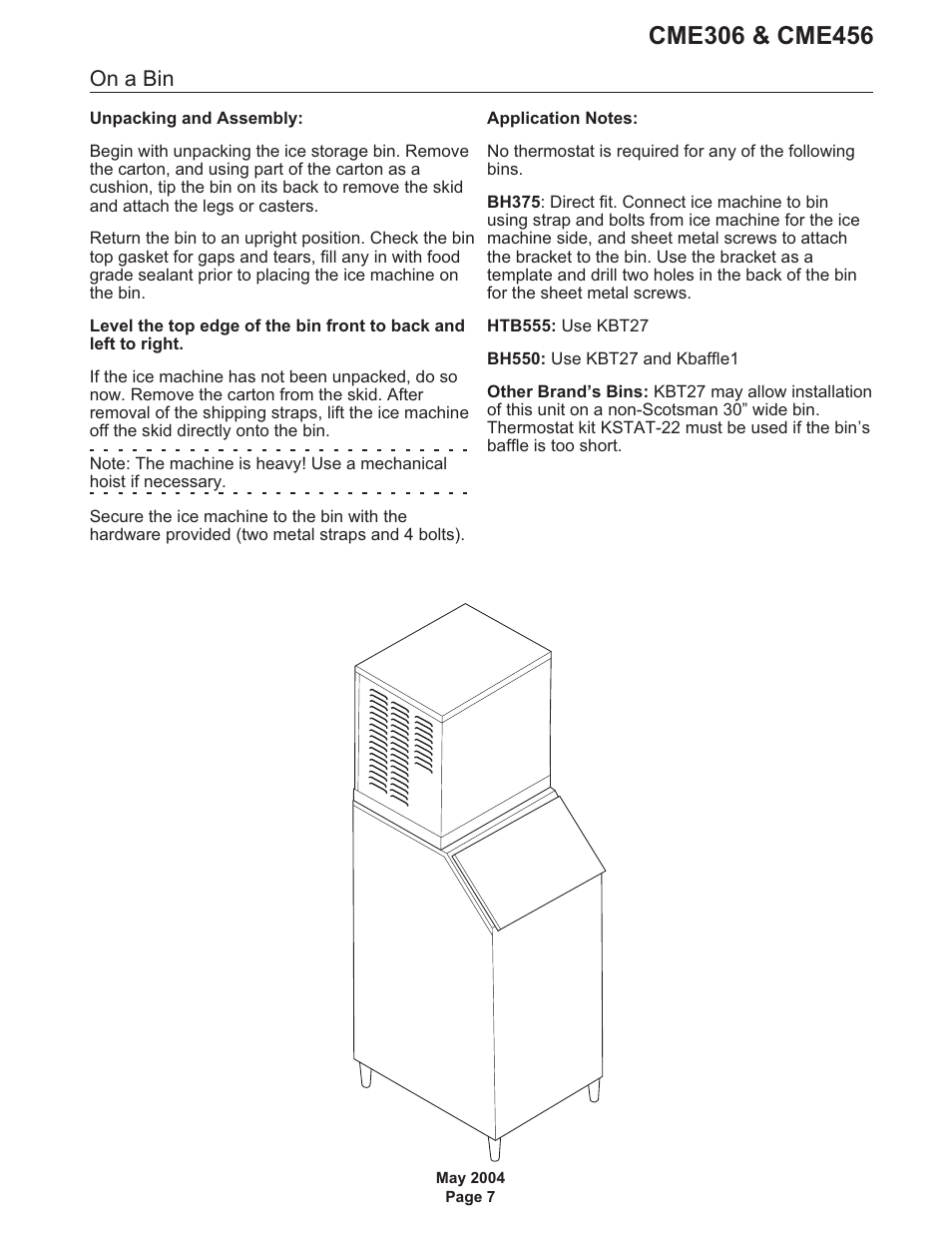 On a bin | Scotsman CME306 User Manual | Page 7 / 42