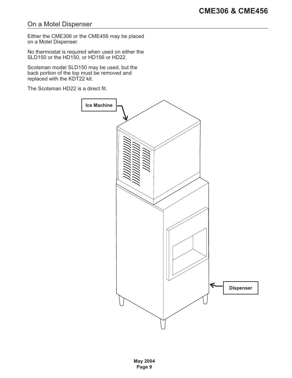 On a motel dispenser | Scotsman CME306 User Manual | Page 9 / 42