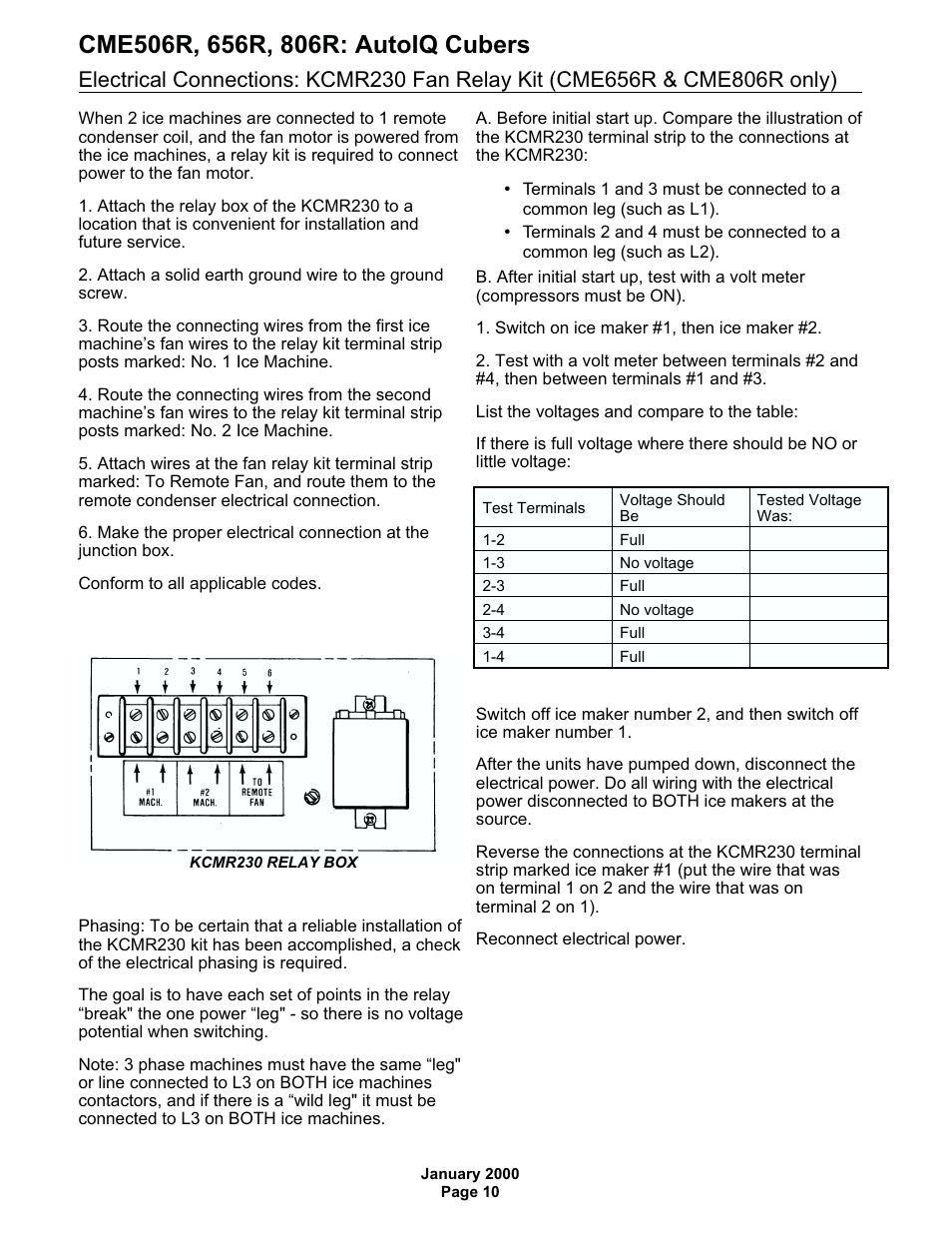 Electrical connections: kcmr230 fan relay kit | Scotsman CME506R AutoIQ User Manual | Page 10 / 43