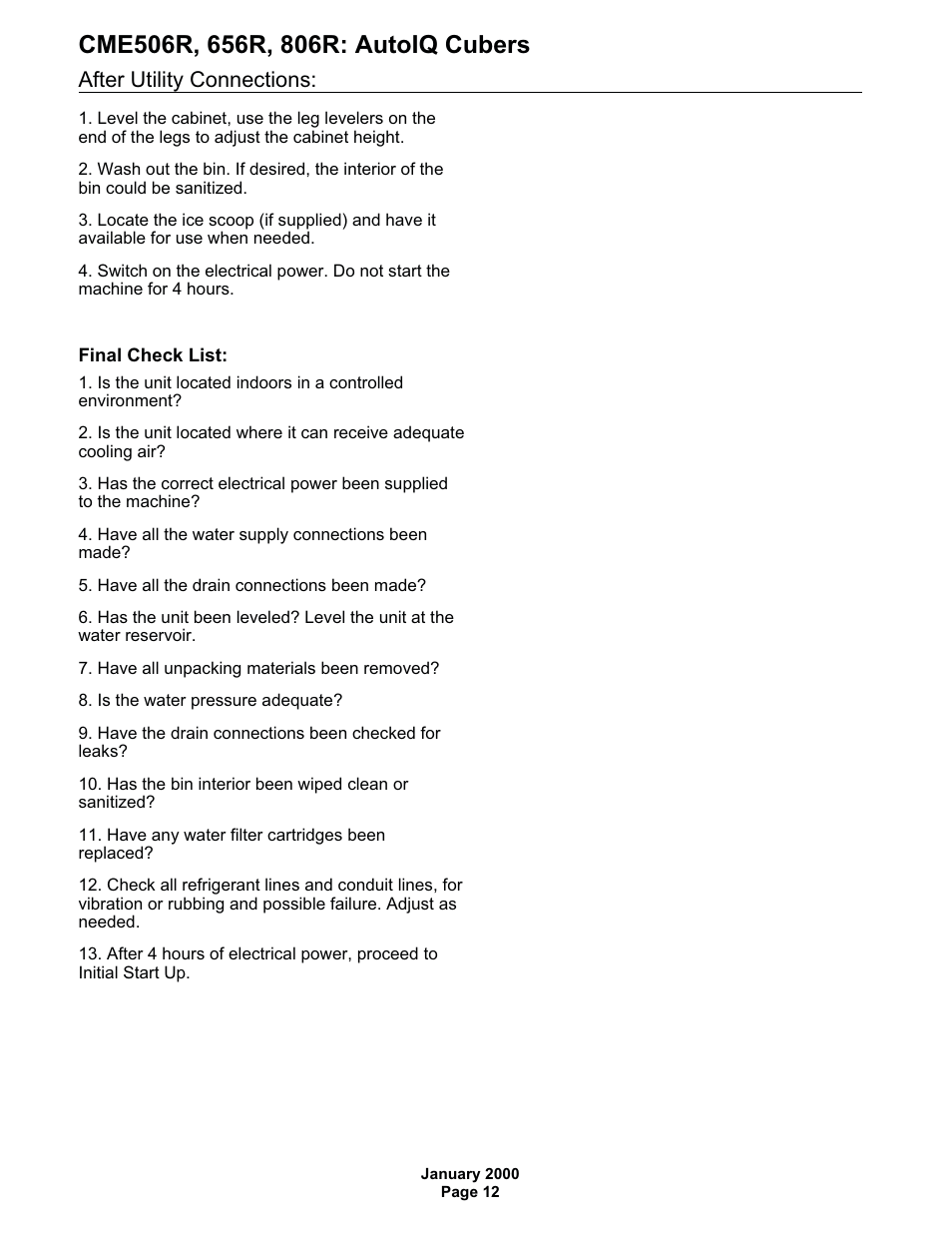 After utility connections | Scotsman CME506R AutoIQ User Manual | Page 12 / 43
