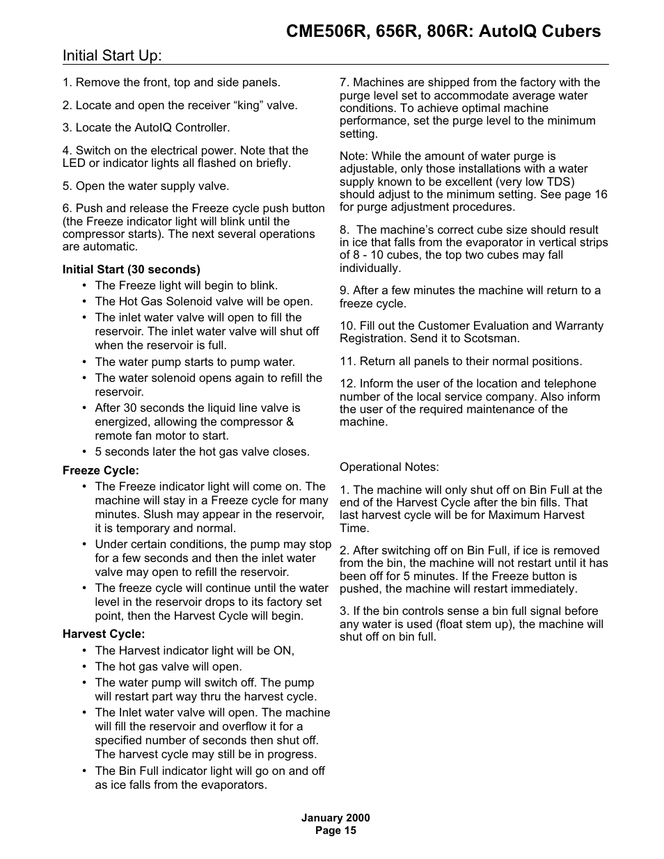 Initial start up | Scotsman CME506R AutoIQ User Manual | Page 15 / 43