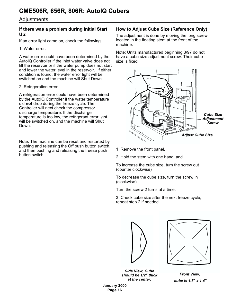 Adjustments | Scotsman CME506R AutoIQ User Manual | Page 16 / 43