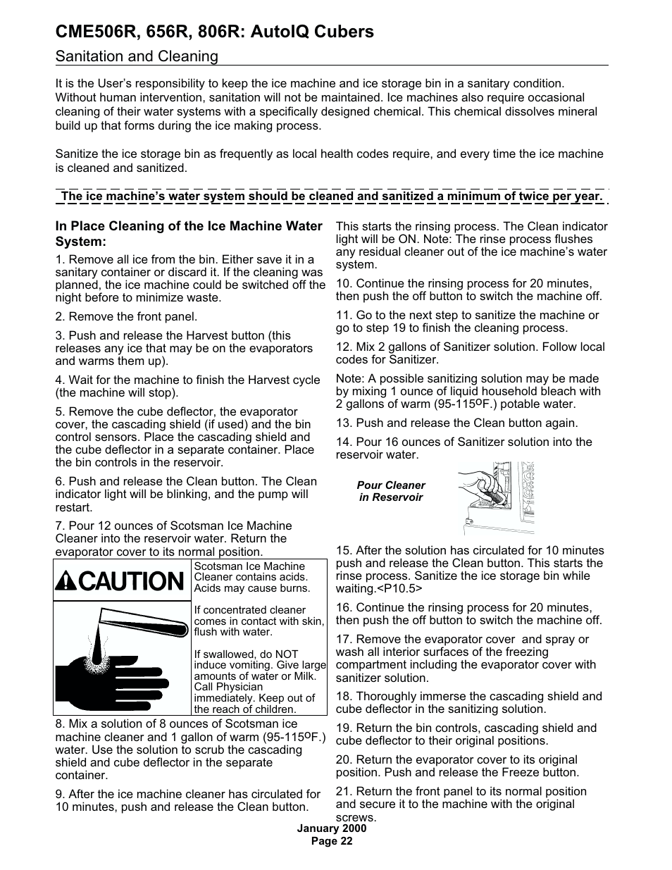 Sanitation and cleaning | Scotsman CME506R AutoIQ User Manual | Page 22 / 43
