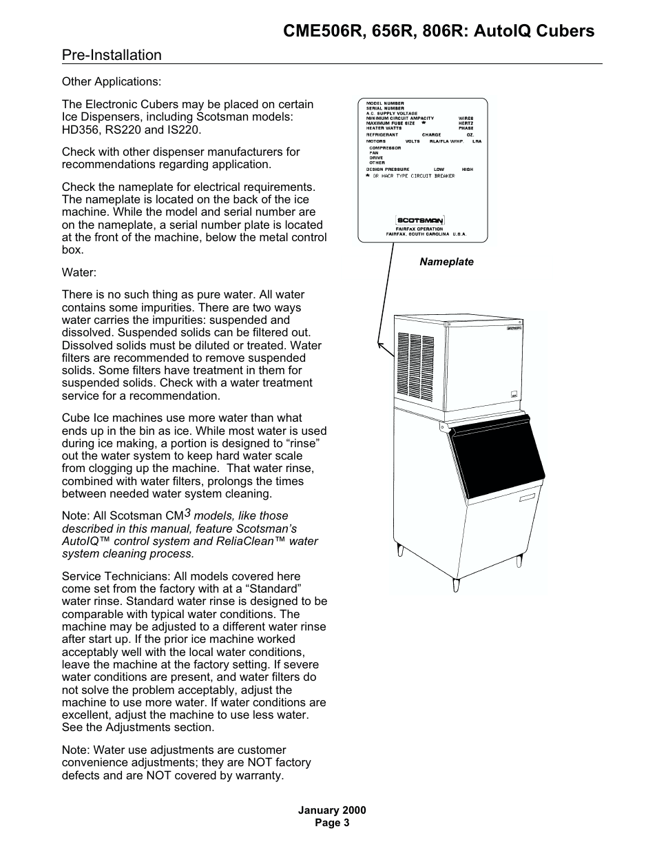 Pre-installation | Scotsman CME506R AutoIQ User Manual | Page 3 / 43