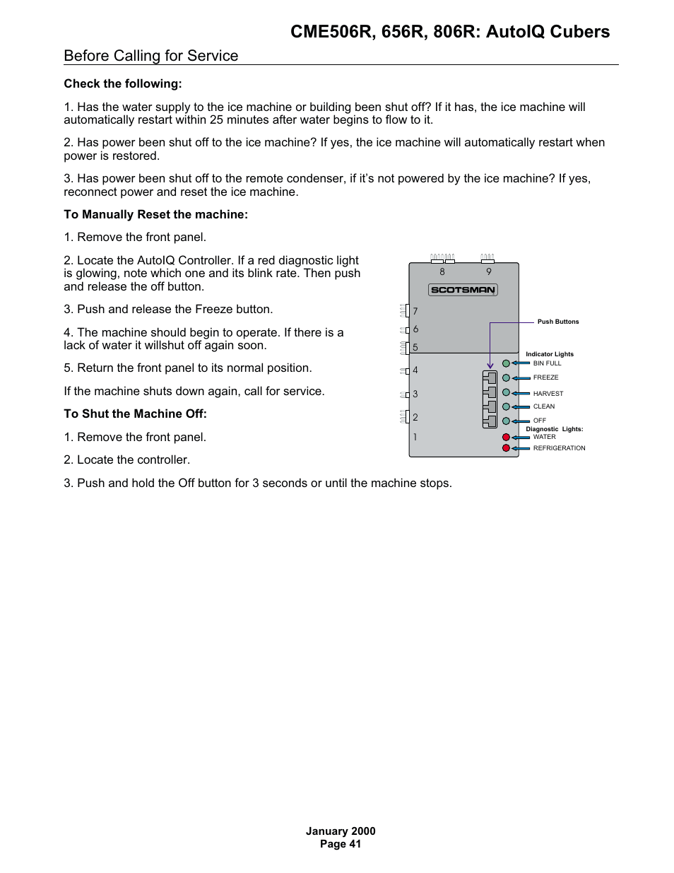 Before calling for service | Scotsman CME506R AutoIQ User Manual | Page 41 / 43