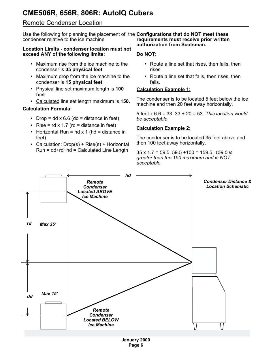 Remote condenser location | Scotsman CME506R AutoIQ User Manual | Page 6 / 43