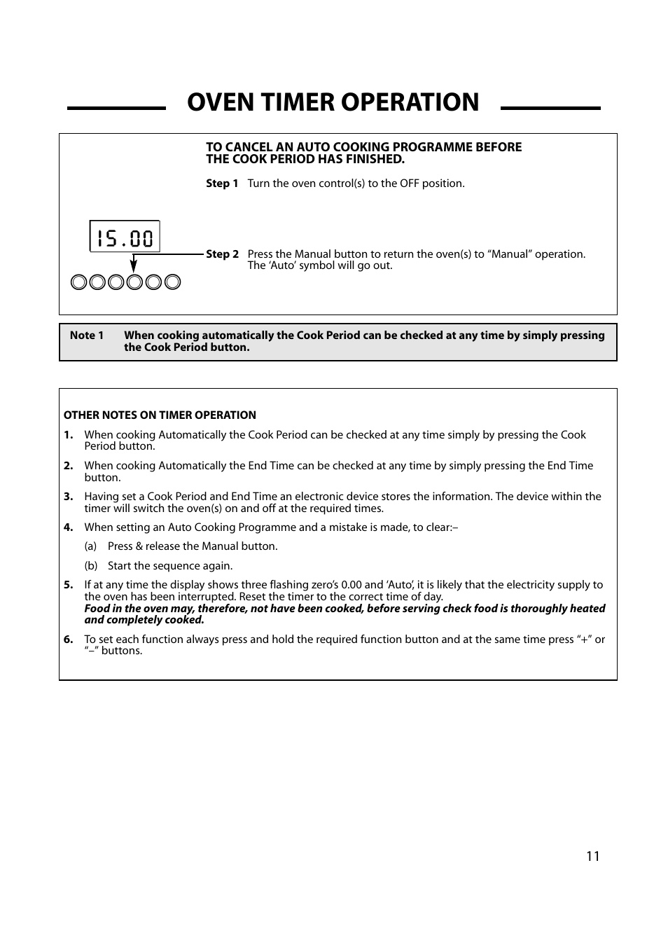 Oven timer operation | Cannon Professional 60 C60GP User Manual | Page 11 / 36