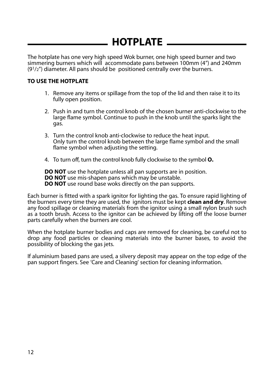 Hotplate | Cannon Professional 60 C60GP User Manual | Page 12 / 36