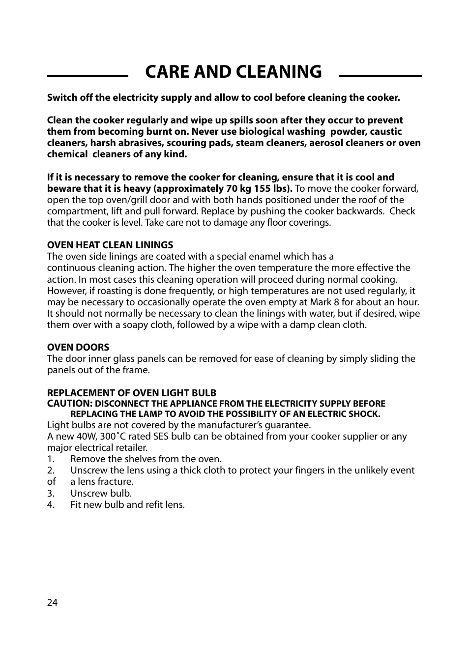 Care and cleaning | Cannon Professional 60 C60GP User Manual | Page 24 / 36