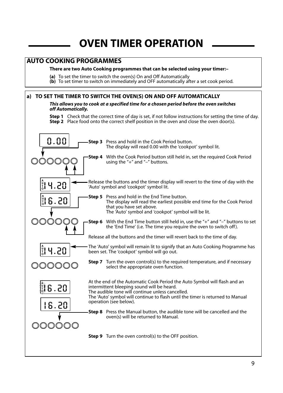 Oven timer operation, Auto cooking programmes | Cannon Professional 60 C60GP User Manual | Page 9 / 36