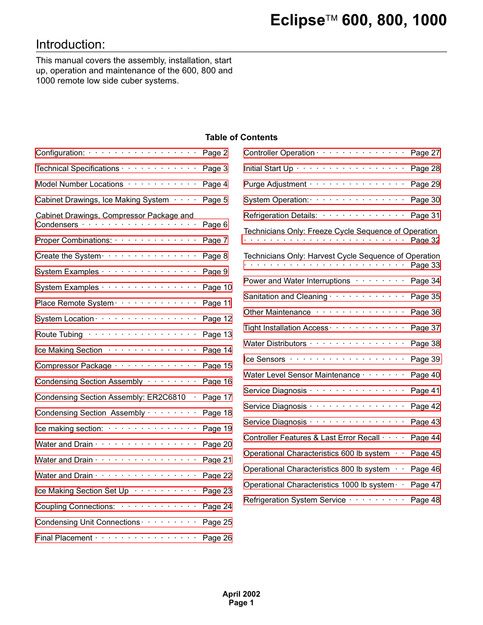 Scotsman 600 Eclipse User Manual | 50 pages