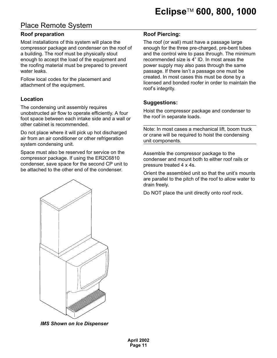 Place remote system | Scotsman 600 Eclipse User Manual | Page 11 / 50