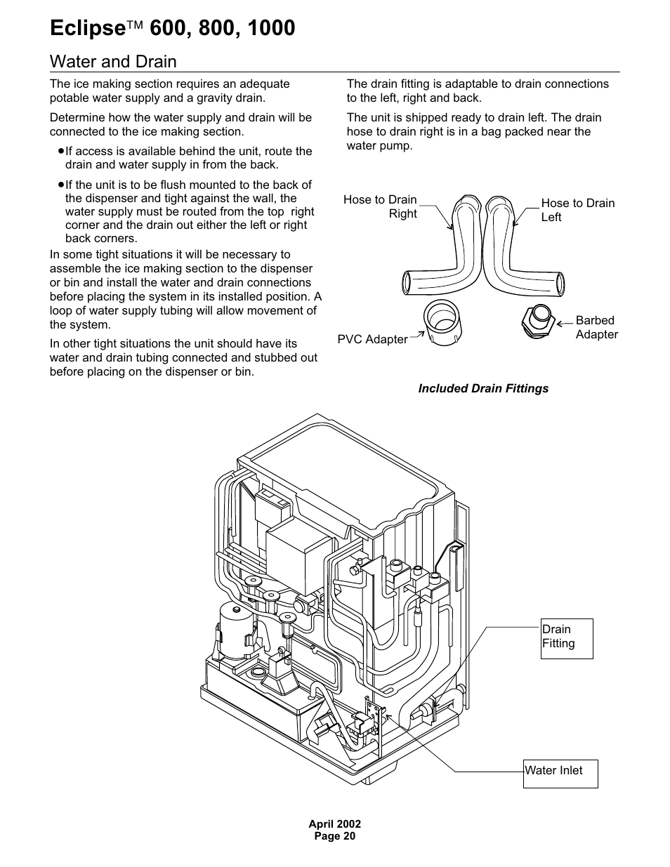 Water and drain | Scotsman 600 Eclipse User Manual | Page 20 / 50