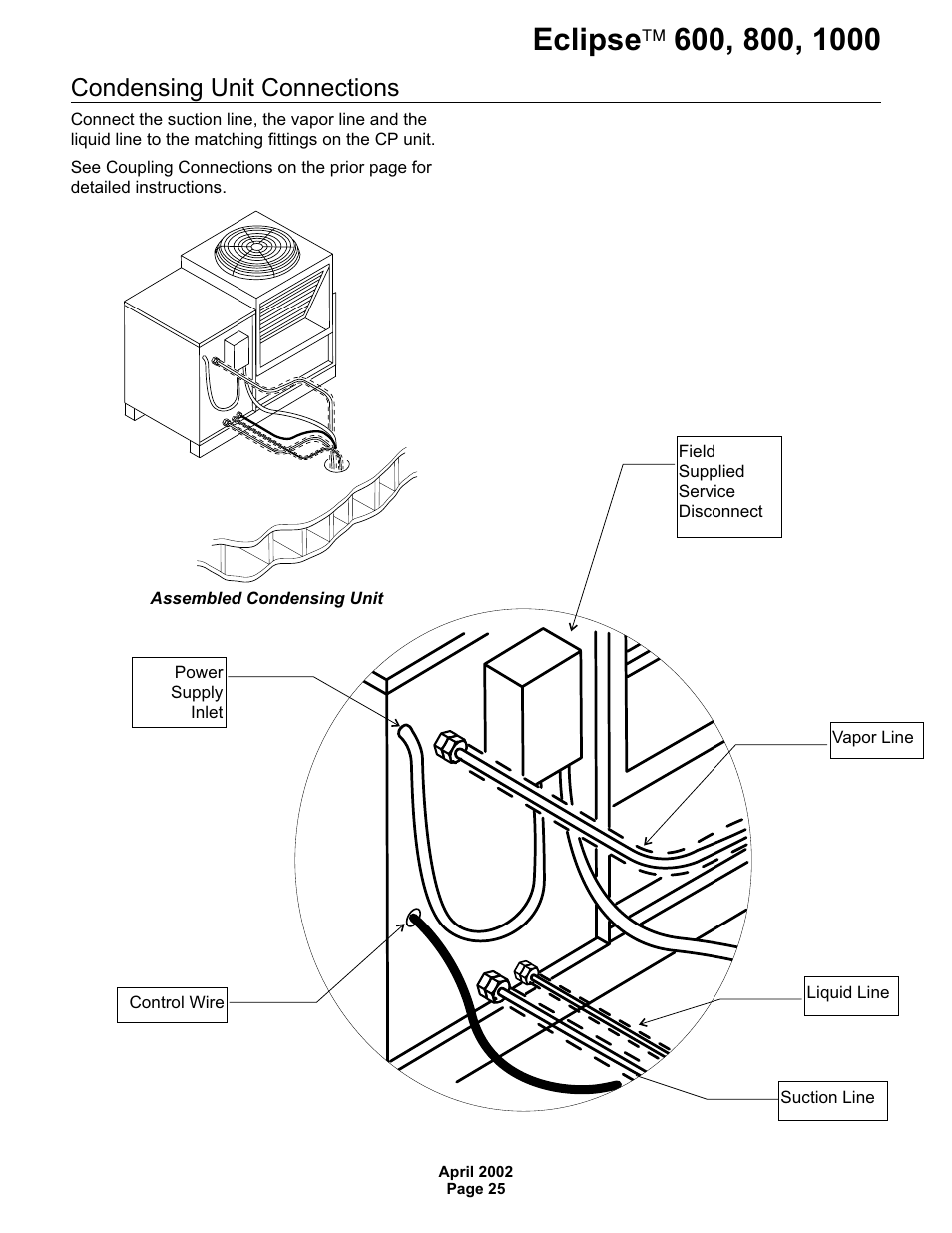 Condensing unit connections | Scotsman 600 Eclipse User Manual | Page 25 / 50