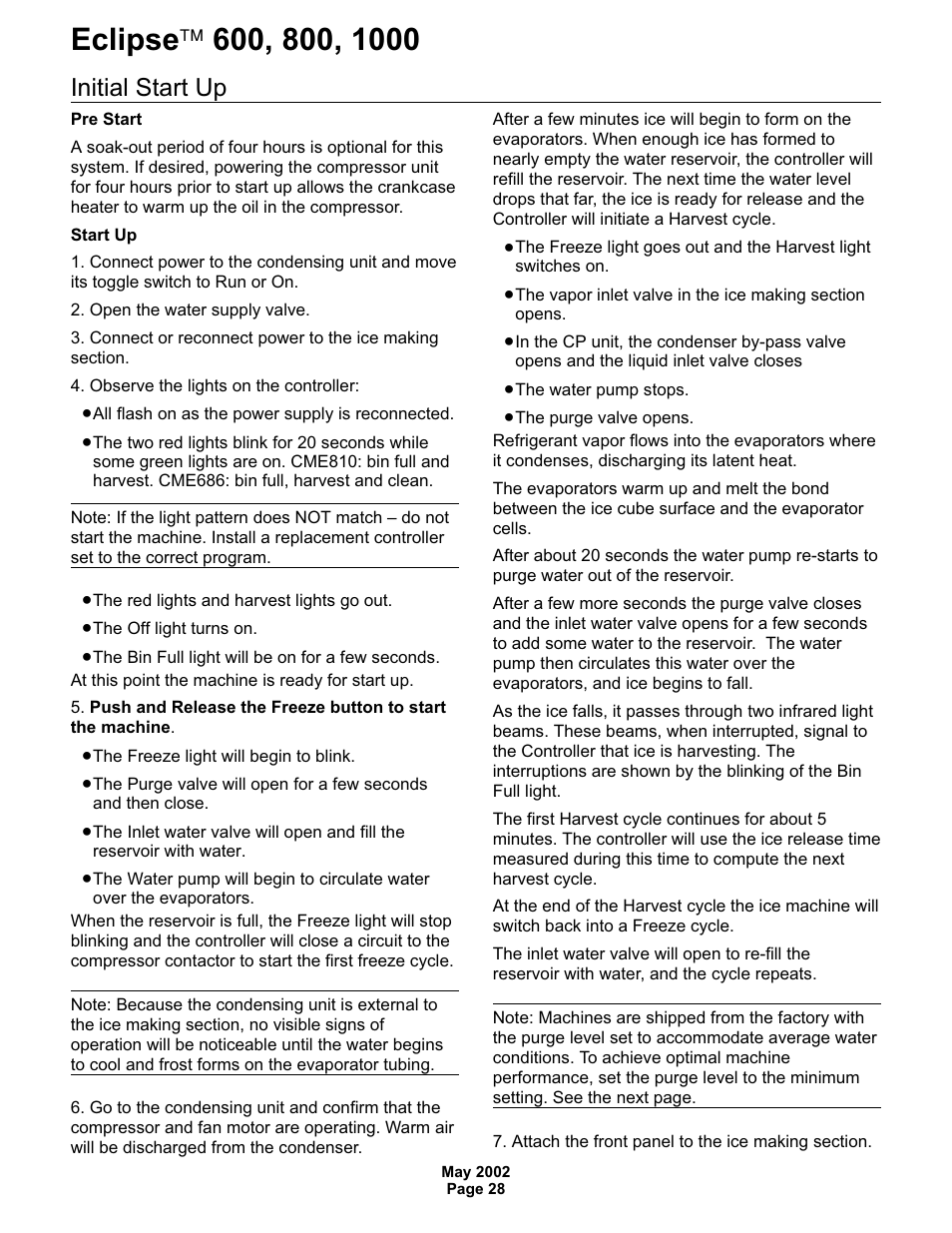 Initial start up | Scotsman 600 Eclipse User Manual | Page 28 / 50