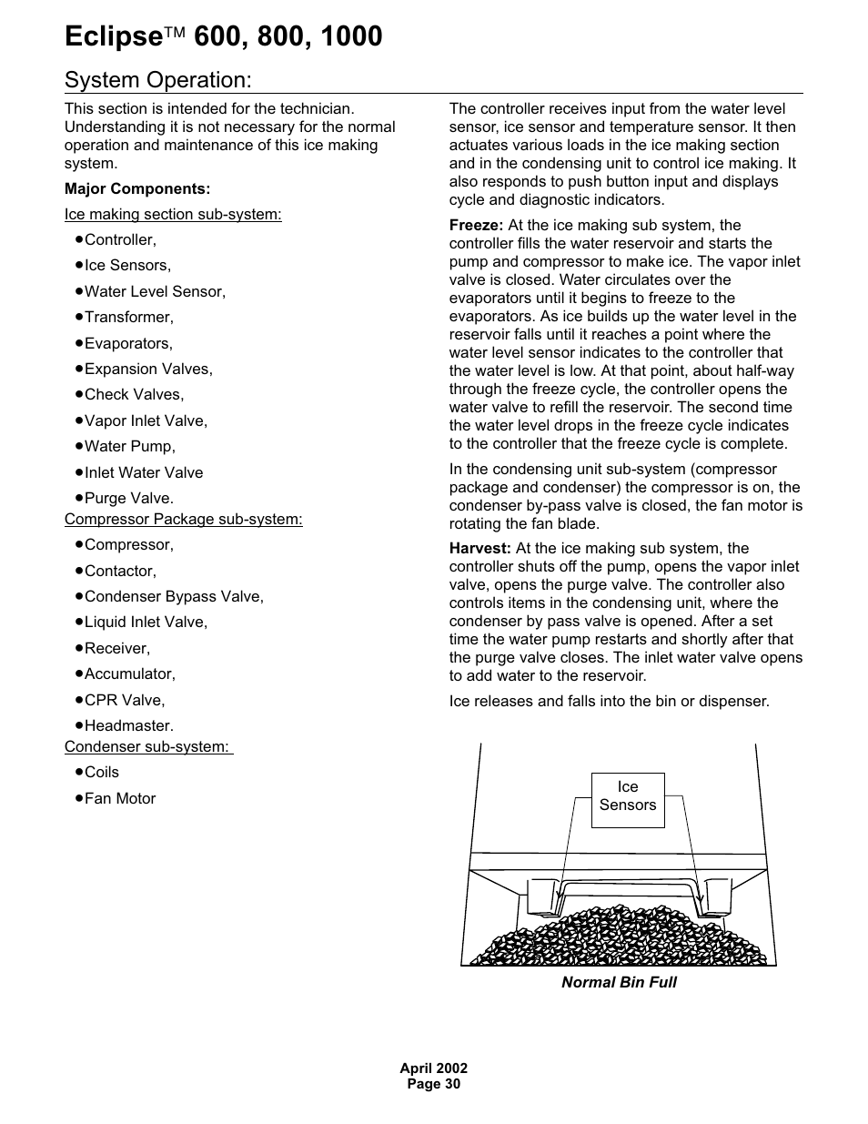 System operation | Scotsman 600 Eclipse User Manual | Page 30 / 50