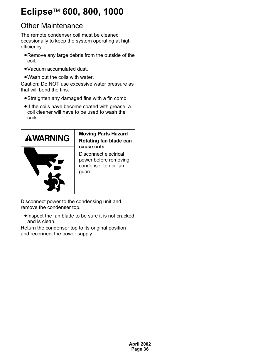 Other maintenance | Scotsman 600 Eclipse User Manual | Page 36 / 50