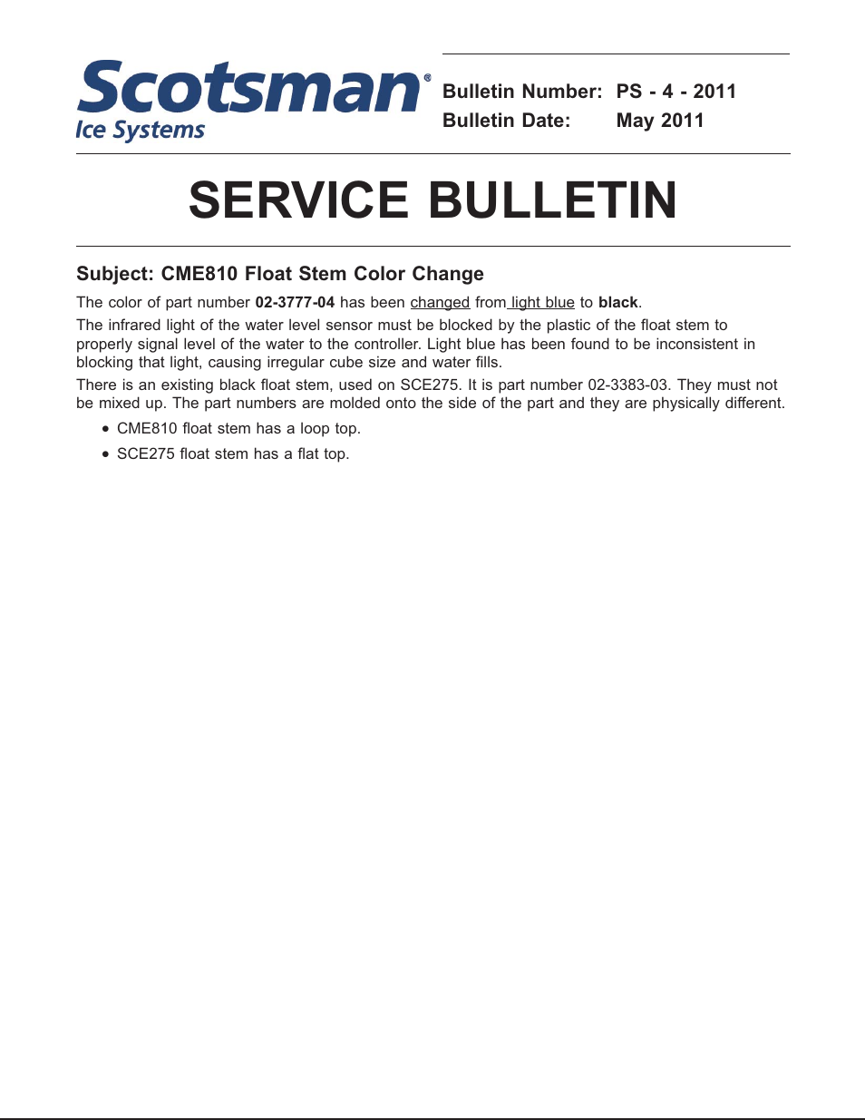 Service bulletin | Scotsman 600 Eclipse User Manual | Page 50 / 50