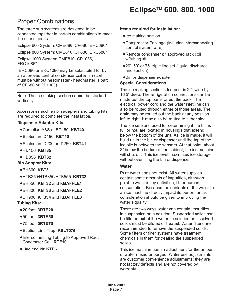 Proper combinations | Scotsman 600 Eclipse User Manual | Page 7 / 50