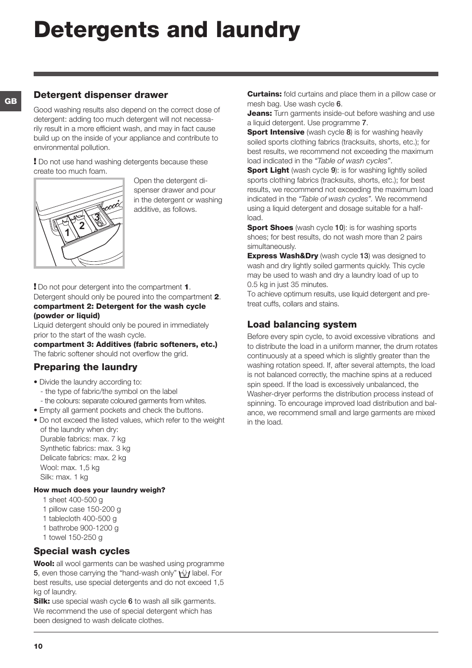 Detergents and laundry | Indesit IWDE 7145 K User Manual | Page 10 / 16