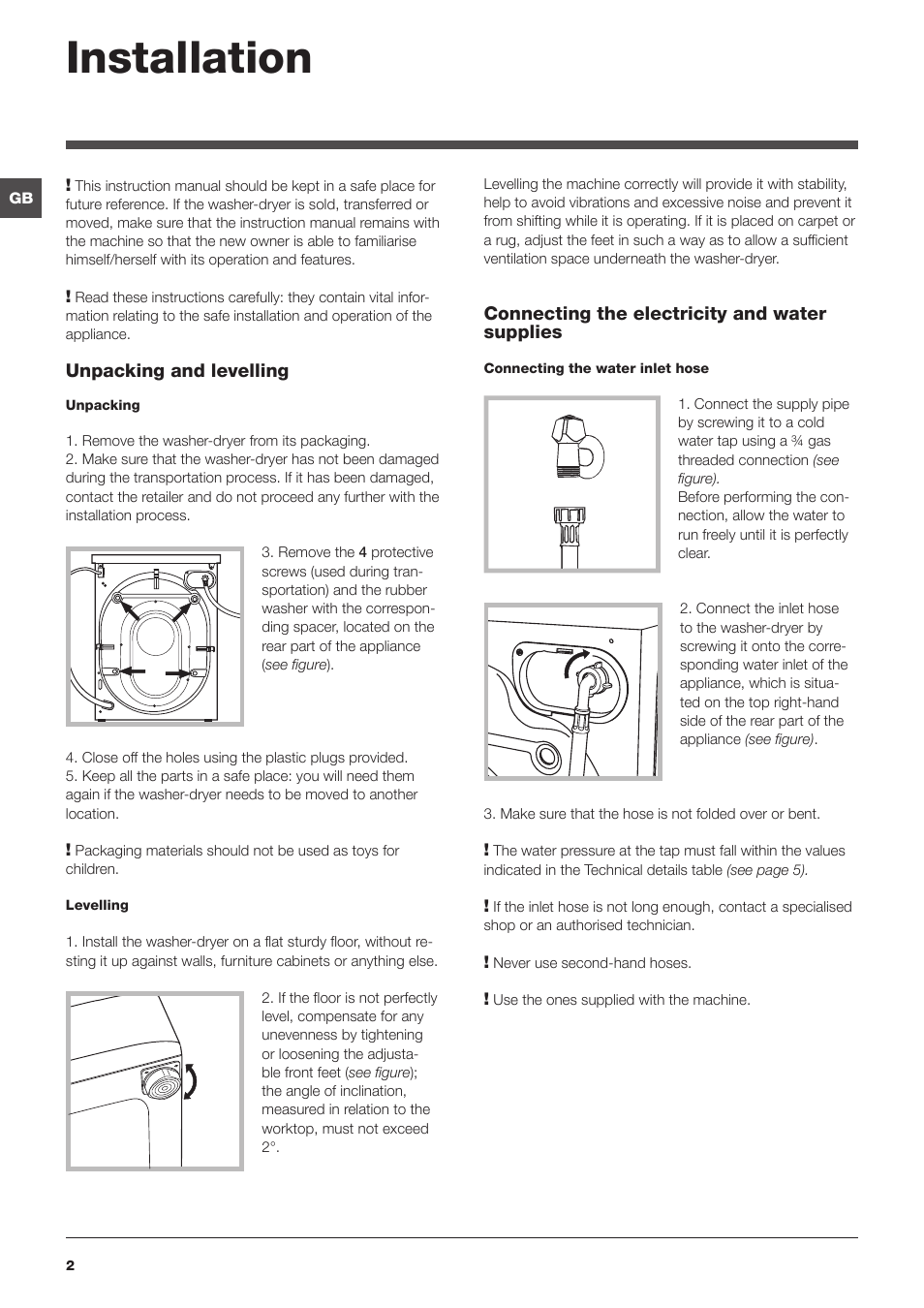 Installation | Indesit IWDE 7145 K User Manual | Page 2 / 16