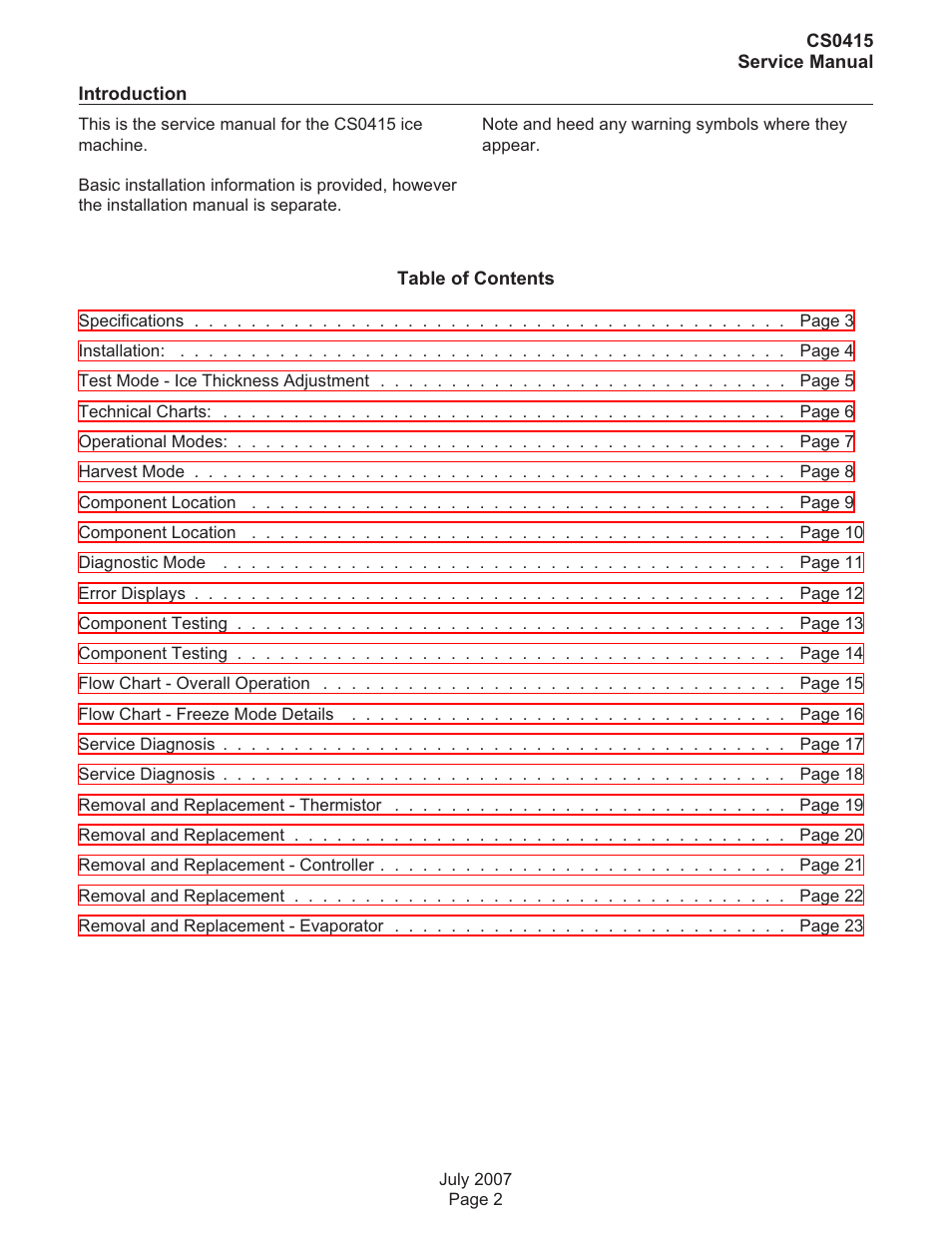 Scotsman CS0415 User Manual | Page 2 / 28