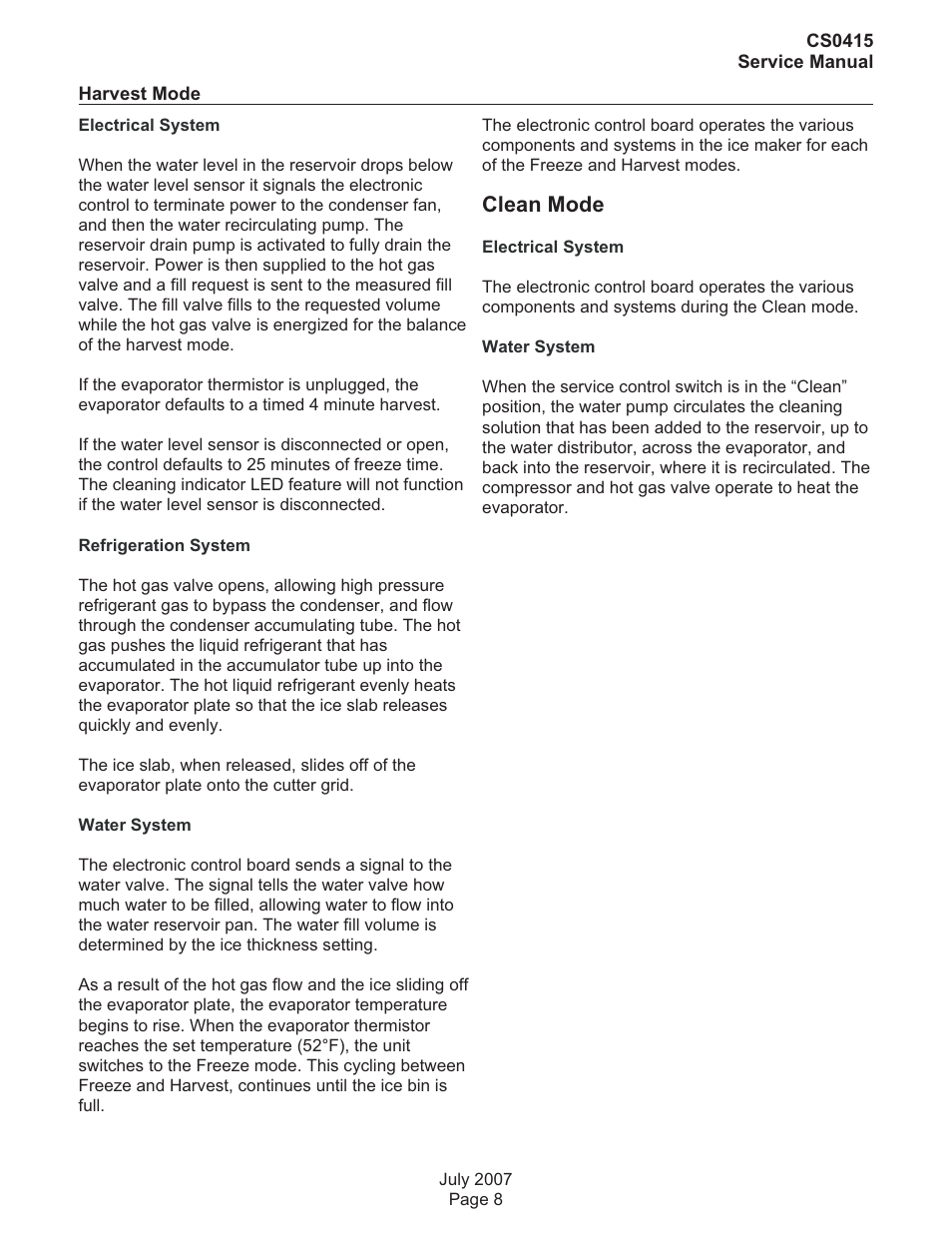 Clean mode | Scotsman CS0415 User Manual | Page 8 / 28