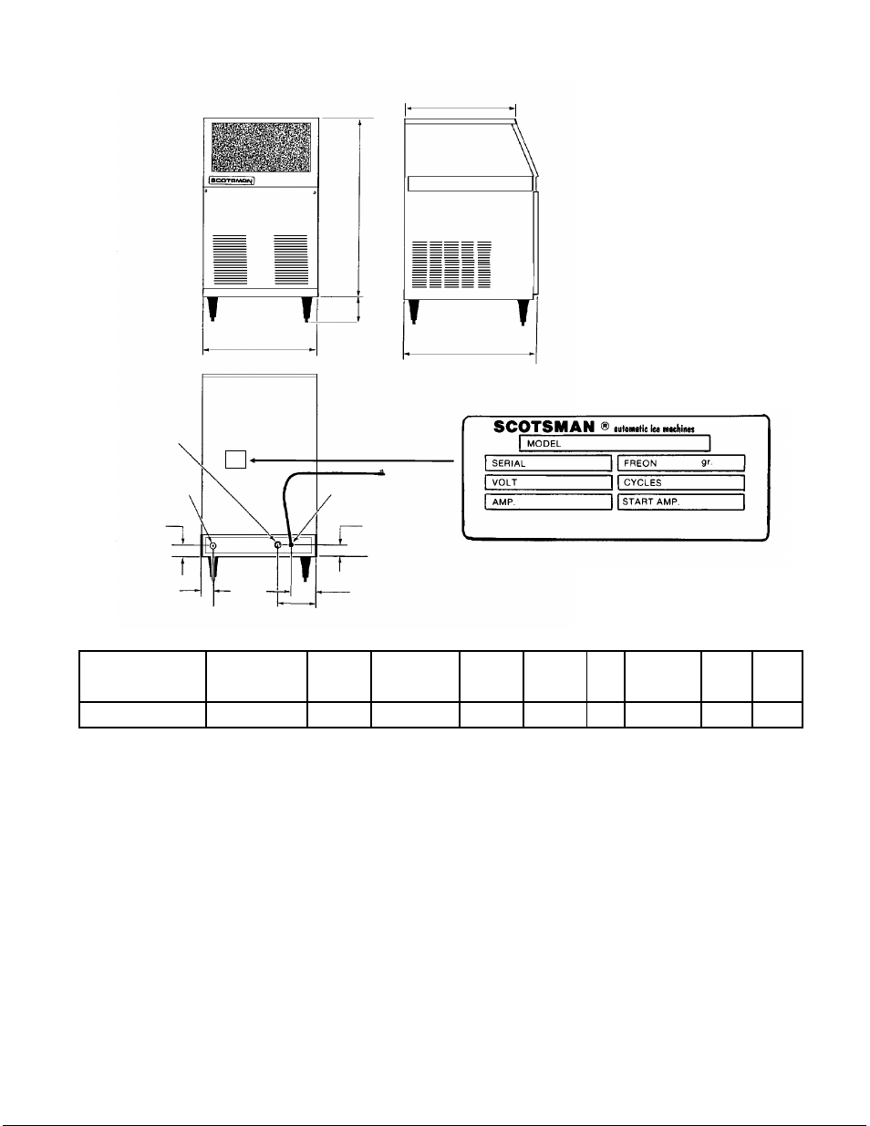 Cs55 specifications, F. 100, F. water temperature | Nameplate location | Scotsman CS55 User Manual | Page 2 / 17