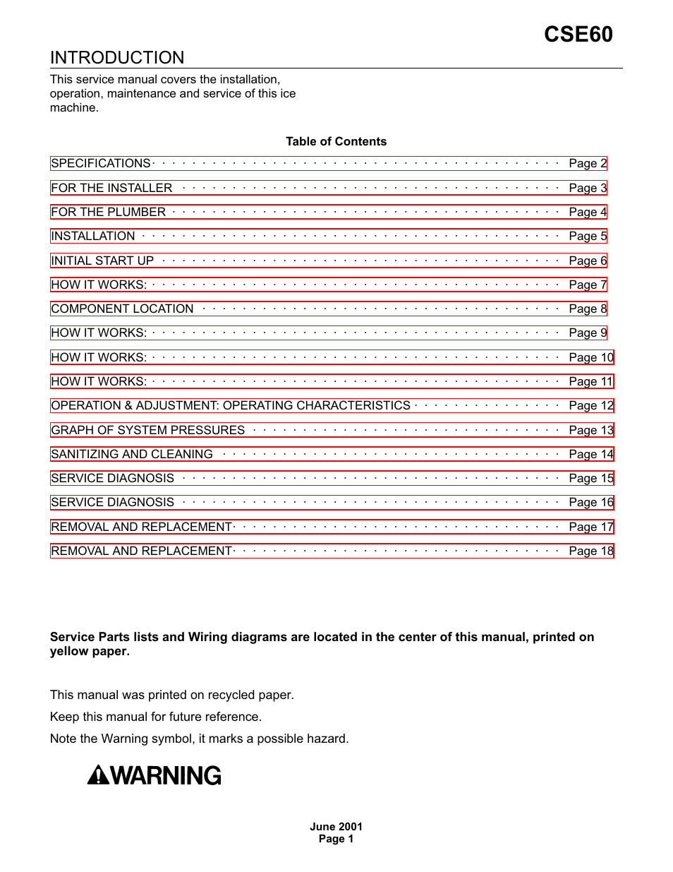 Scotsman CSE60 User Manual | 18 pages