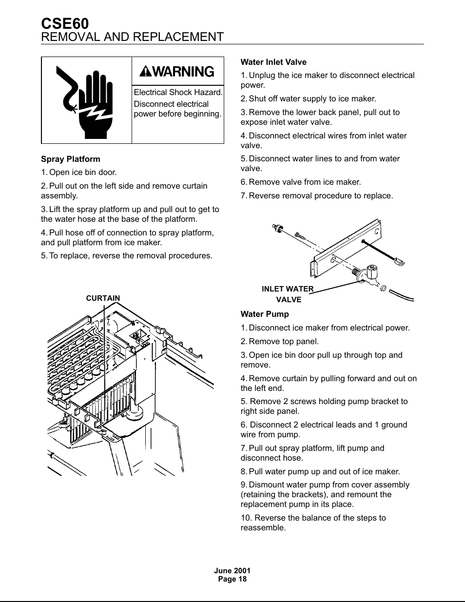 Cse60, Removal and replacement | Scotsman CSE60 User Manual | Page 18 / 18