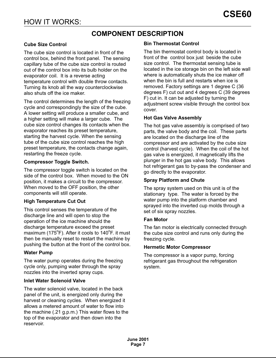 Cse60, How it works, Component description | Scotsman CSE60 User Manual | Page 7 / 18