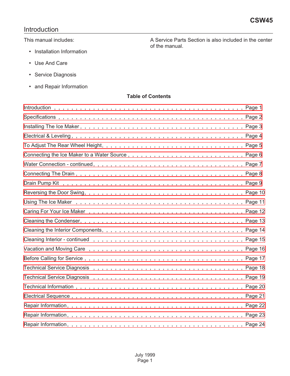 Scotsman CSW45 User Manual | 24 pages