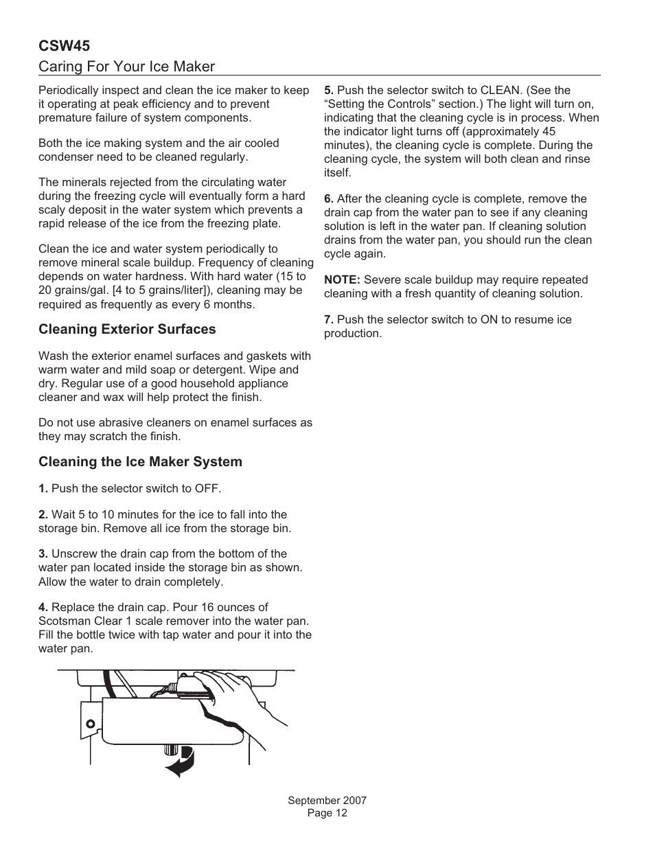 Caring for your ice maker, Csw45 | Scotsman CSW45 User Manual | Page 12 / 24