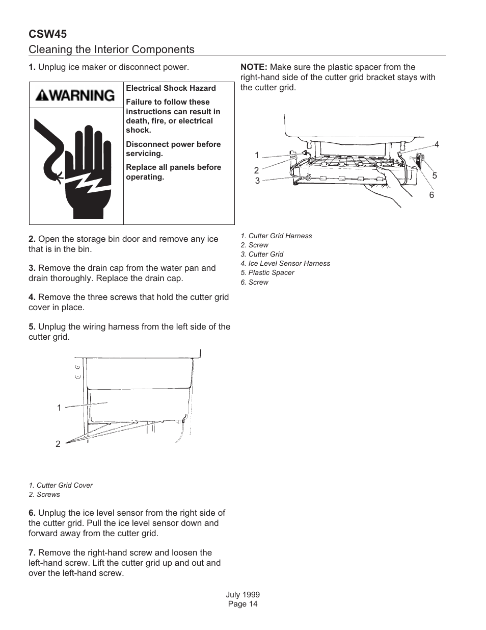 Cleaning the interior components, Csw45 | Scotsman CSW45 User Manual | Page 14 / 24