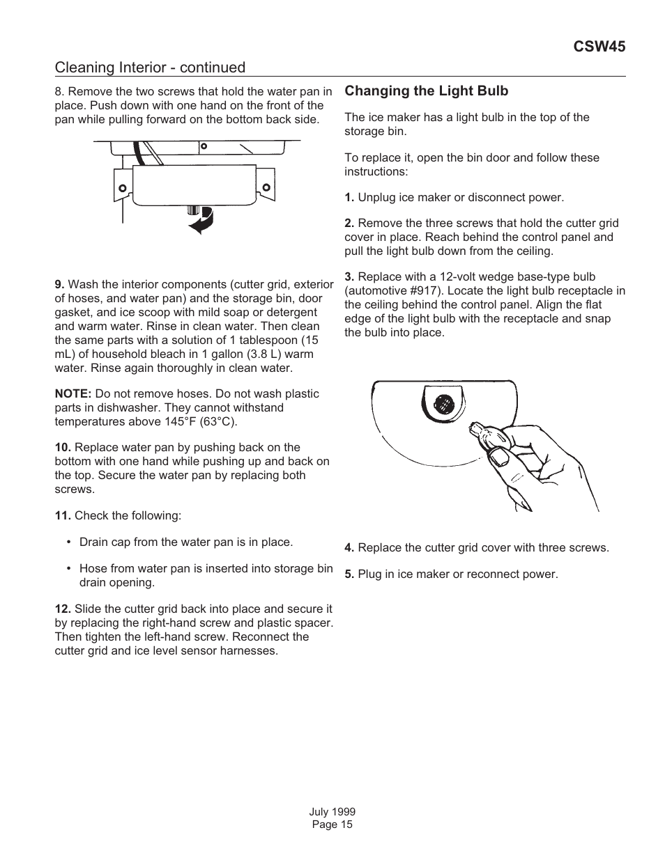 Cleaning interior - continued, Csw45 | Scotsman CSW45 User Manual | Page 15 / 24