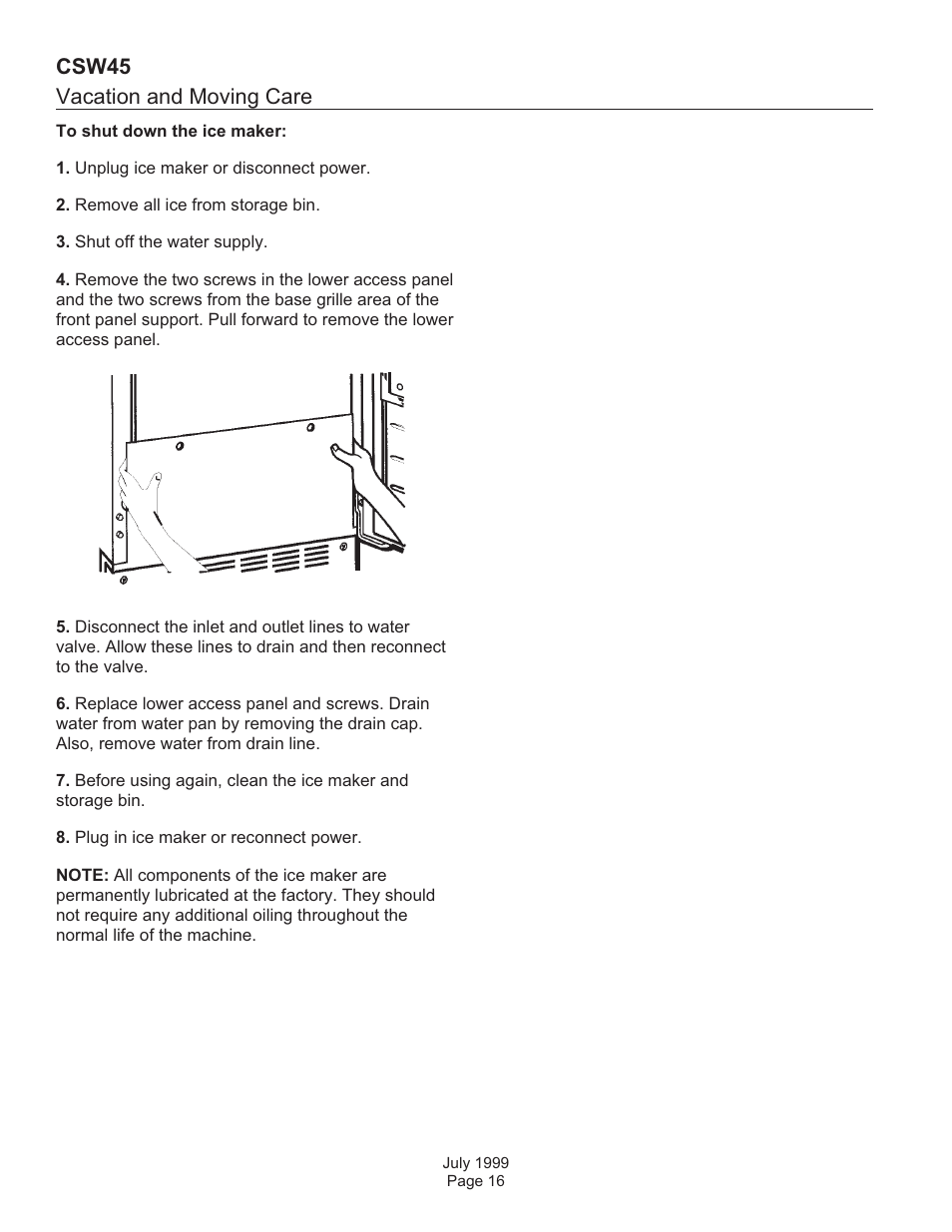 Wa so can result in death or electrical shock | Scotsman CSW45 User Manual | Page 16 / 24