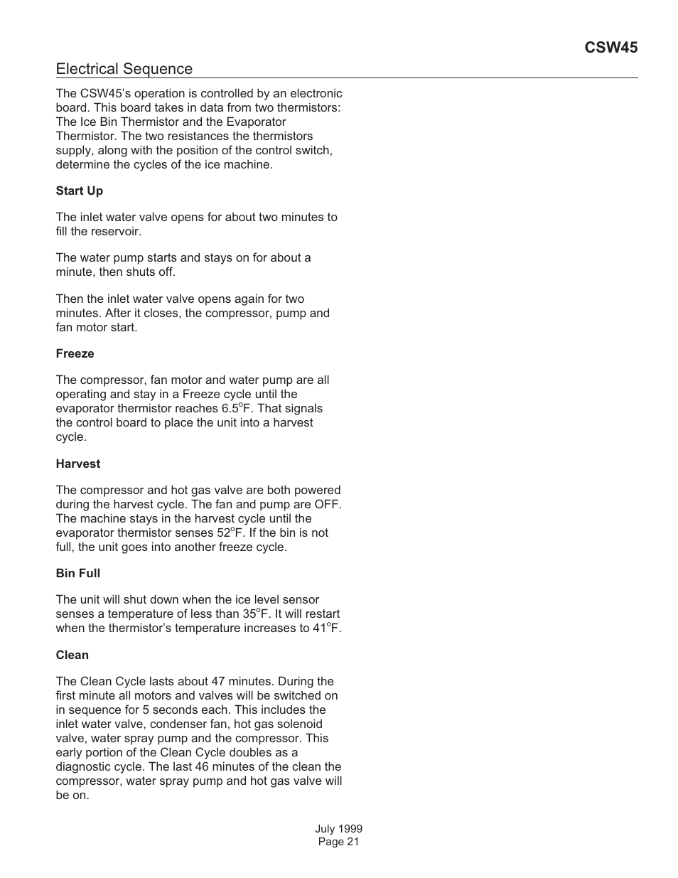 Electrical sequence, Csw45 | Scotsman CSW45 User Manual | Page 21 / 24