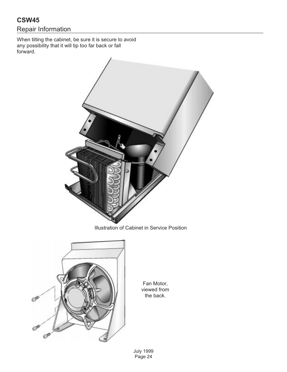 Repair information, Csw45 | Scotsman CSW45 User Manual | Page 24 / 24