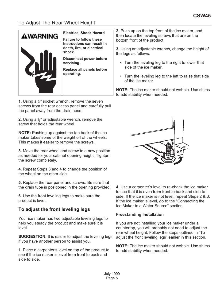 Csw45 | Scotsman CSW45 User Manual | Page 5 / 24